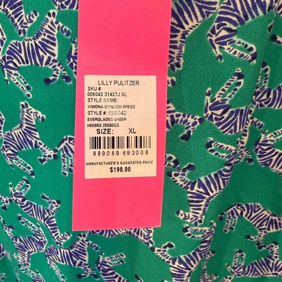 Lilly Pulitzer Winona Stretch Dress XL Everglades Green Heebee Zeebes NWT - Picture 4 of 11